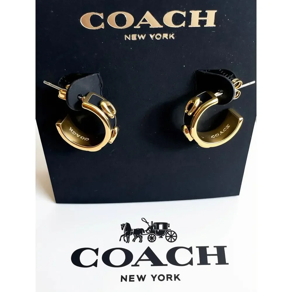 Coach Signature C Enamel Huggie Hoop Earrings